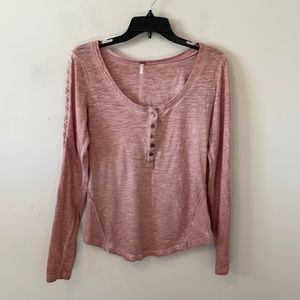 Free People Blush Lace Henley Top- Size S